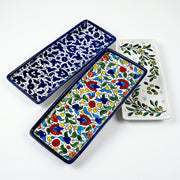 Hand-painted ceramic shown in three patterns