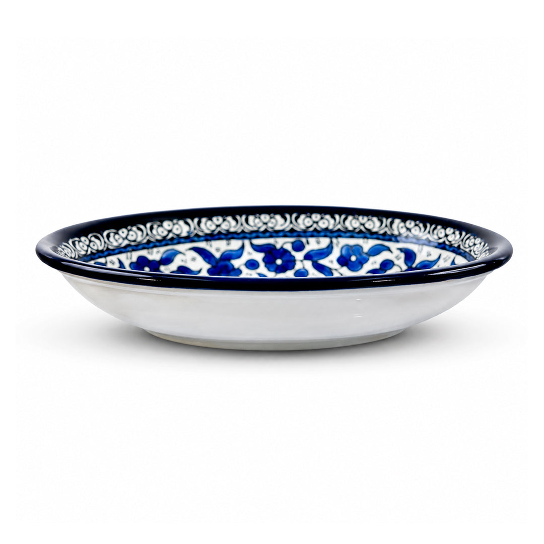 Hand Painted Ceramic Oval Serving Dish 9 Inch - Blue Floral
