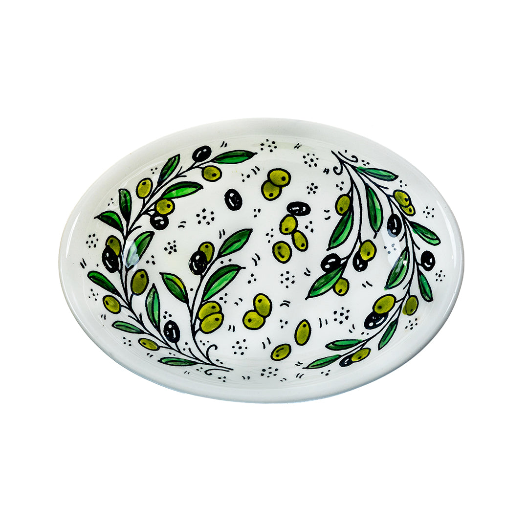 Hand Painted Ceramic Oval Serving Dish 9 Inch - Olive Branch