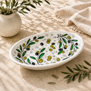 Hand Painted Ceramic Oval Serving Dish 9 Inch - Olive Branch