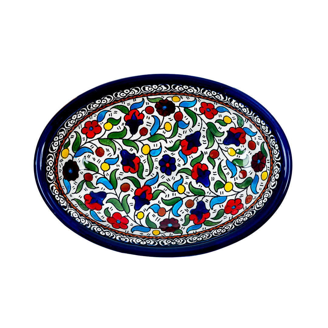 Hand Painted Ceramic Oval Serving Dish 9 Inch - Multicolor Floral