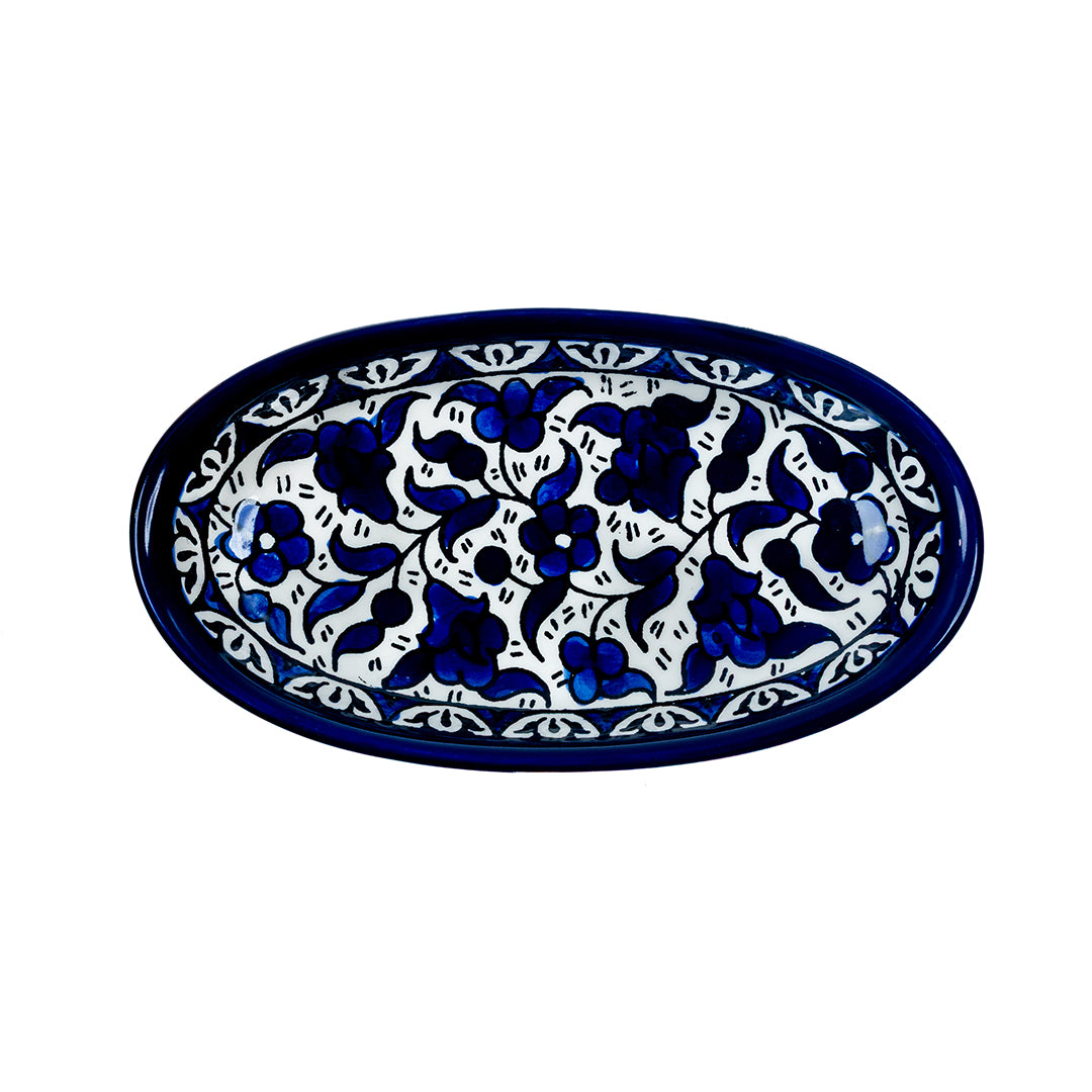 Blue Mosaic Ceramic Oval Serving Dish 6.7 Inch - Blue floral