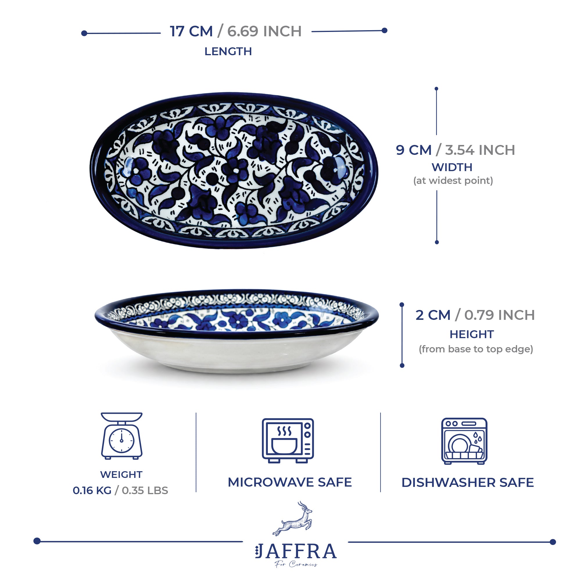 Blue Mosaic Ceramic Oval Serving Dish 6.7 Inch - Blue floral