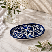 Blue Mosaic Ceramic Oval Serving Dish 6.7 Inch - Blue floral