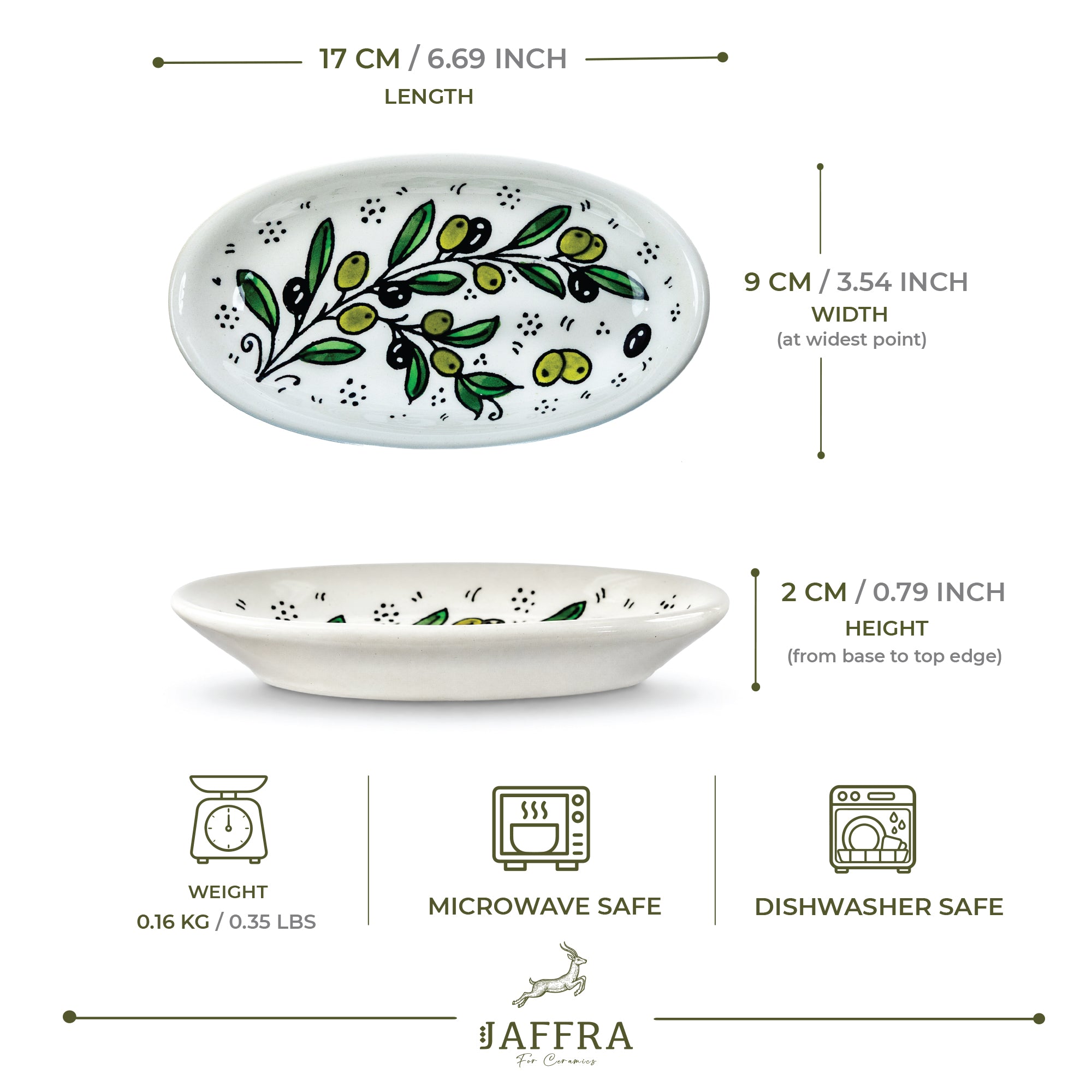 Olive Grove Ceramic Oval Serving Dish 6.7 Inch - Olive Branch