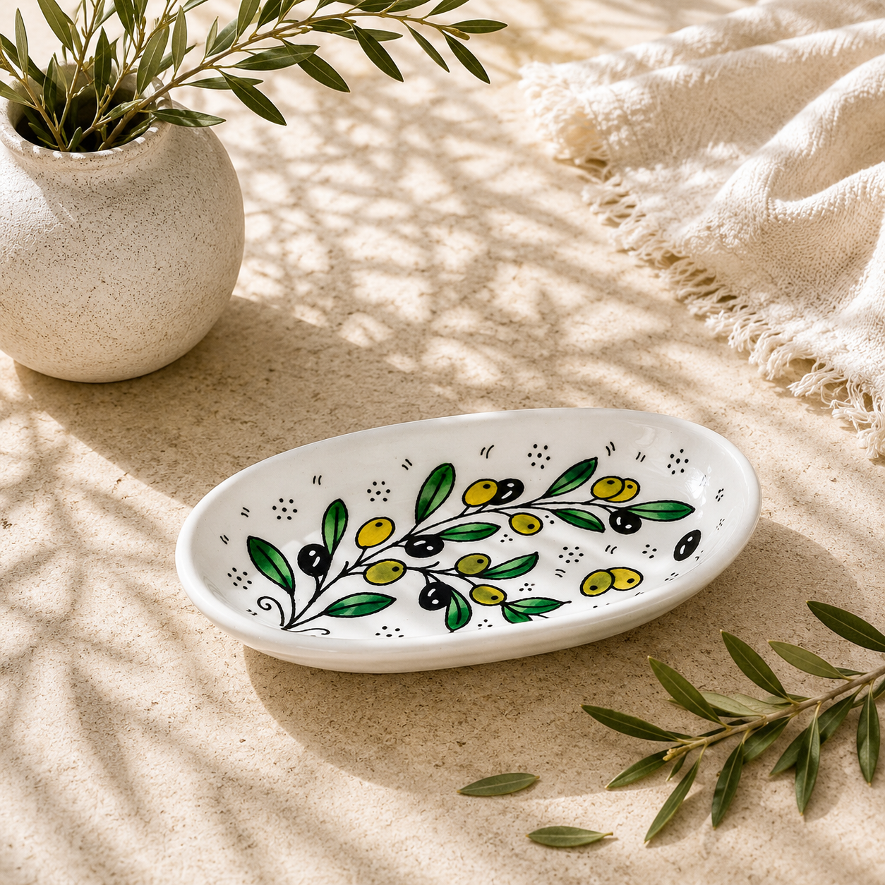 Olive Grove Ceramic Oval Serving Dish 6.7 Inch - Olive Branch