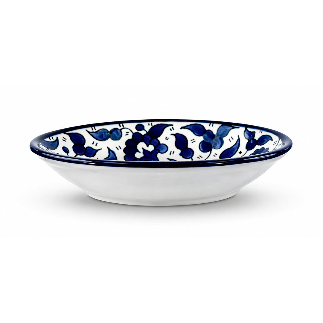 Mediterranean Blue Ceramic Oval Serving Dish 6.7 Inch - Blue floral