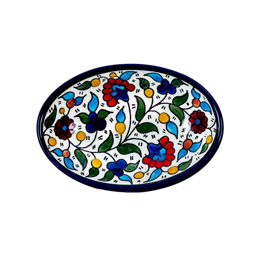 Mediterranean Bloom Ceramic Oval Serving Dish 6.7 Inch - Multicolor Floral