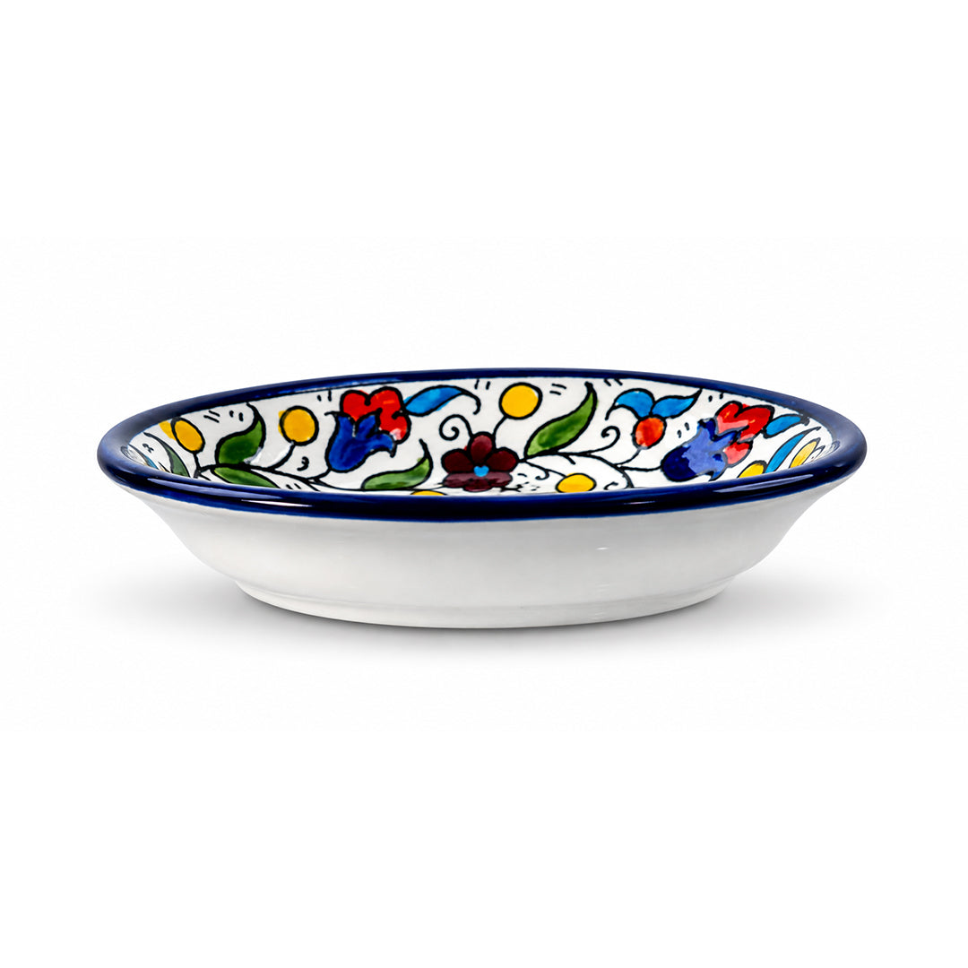 Mediterranean Bloom Ceramic Oval Serving Dish 6.7 Inch - Multicolor Floral