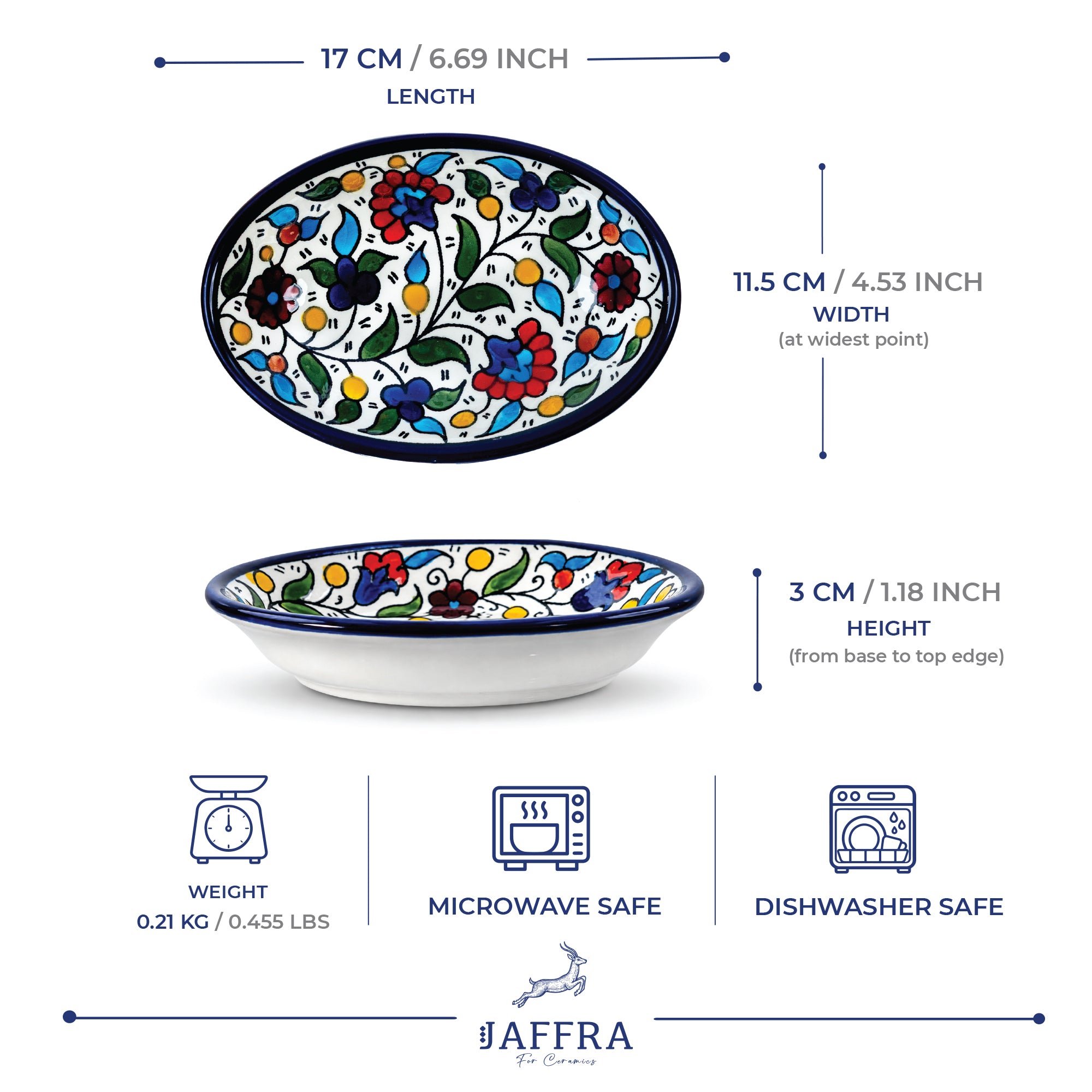 Mediterranean Bloom Ceramic Oval Serving Dish 6.7 Inch - Multicolor Floral