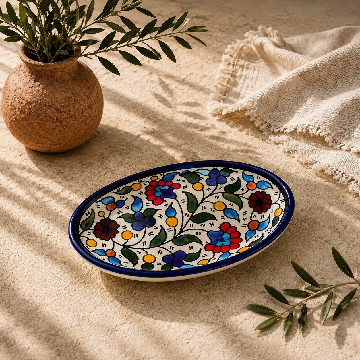 Mediterranean Bloom Ceramic Oval Serving Dish 6.7 Inch - Multicolor Floral