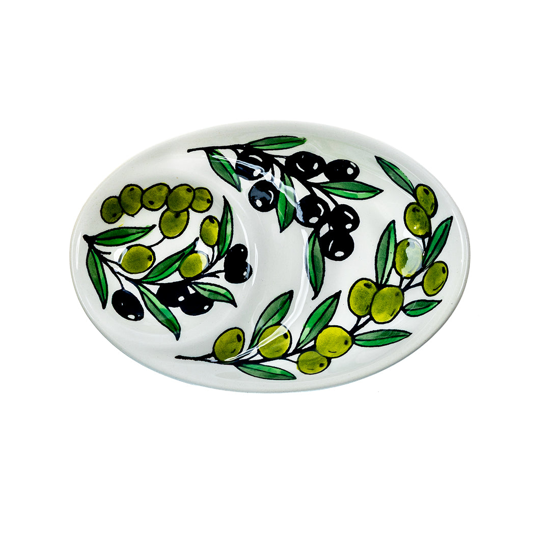 Olive Duo Ceramic Oval Serving Dish 7.25 Inch - Olive Branch