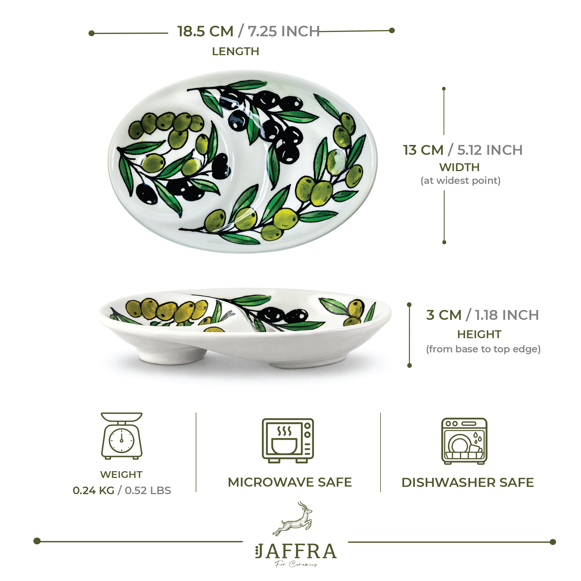 Olive Duo Ceramic Oval Serving Dish 7.25 Inch - Olive Branch