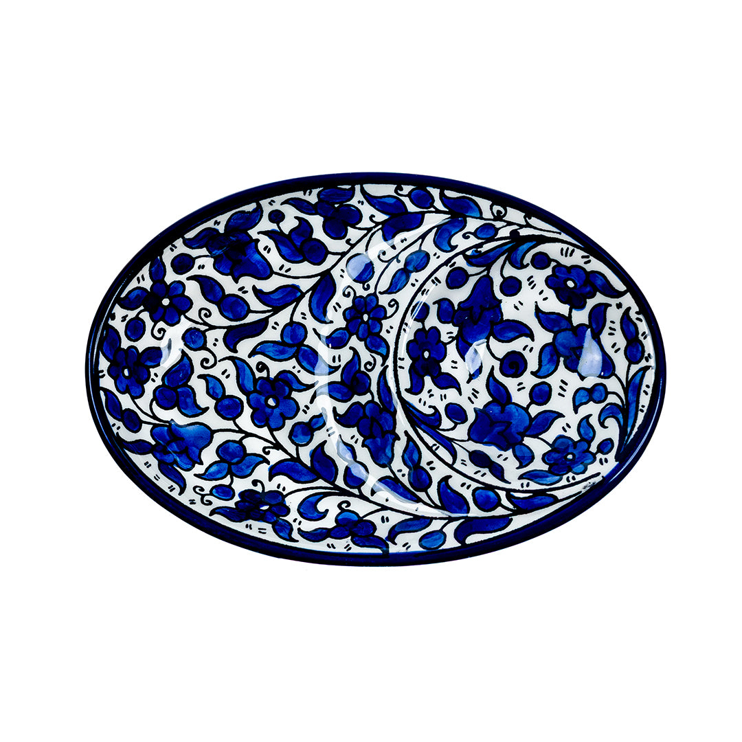 Indigo Duo Ceramic Oval Serving Dish 7.25 Inch - Blue Floral