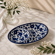 Indigo Duo Ceramic Oval Serving Dish 7.25 Inch - Blue Floral