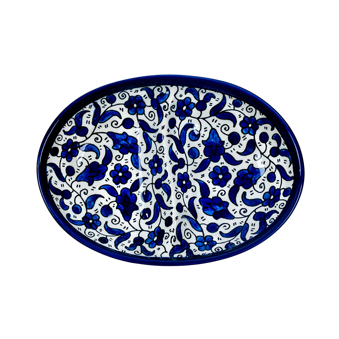 Indigo Harmony Ceramic Oval Serving Dish 4.7 Inch - Blue floral