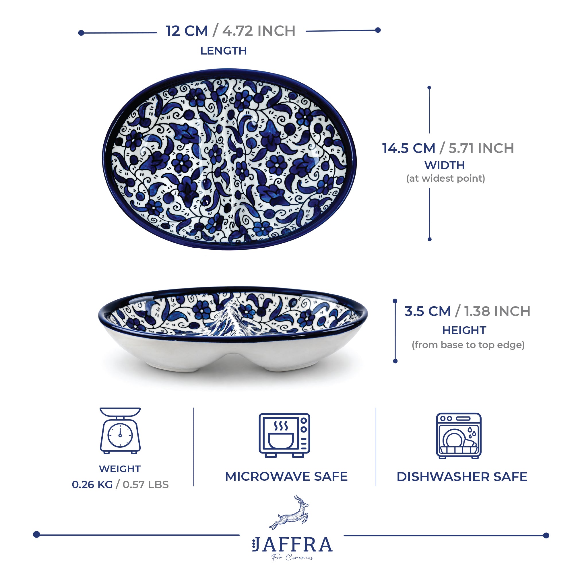 Indigo Harmony Ceramic Oval Serving Dish 4.7 Inch - Blue floral