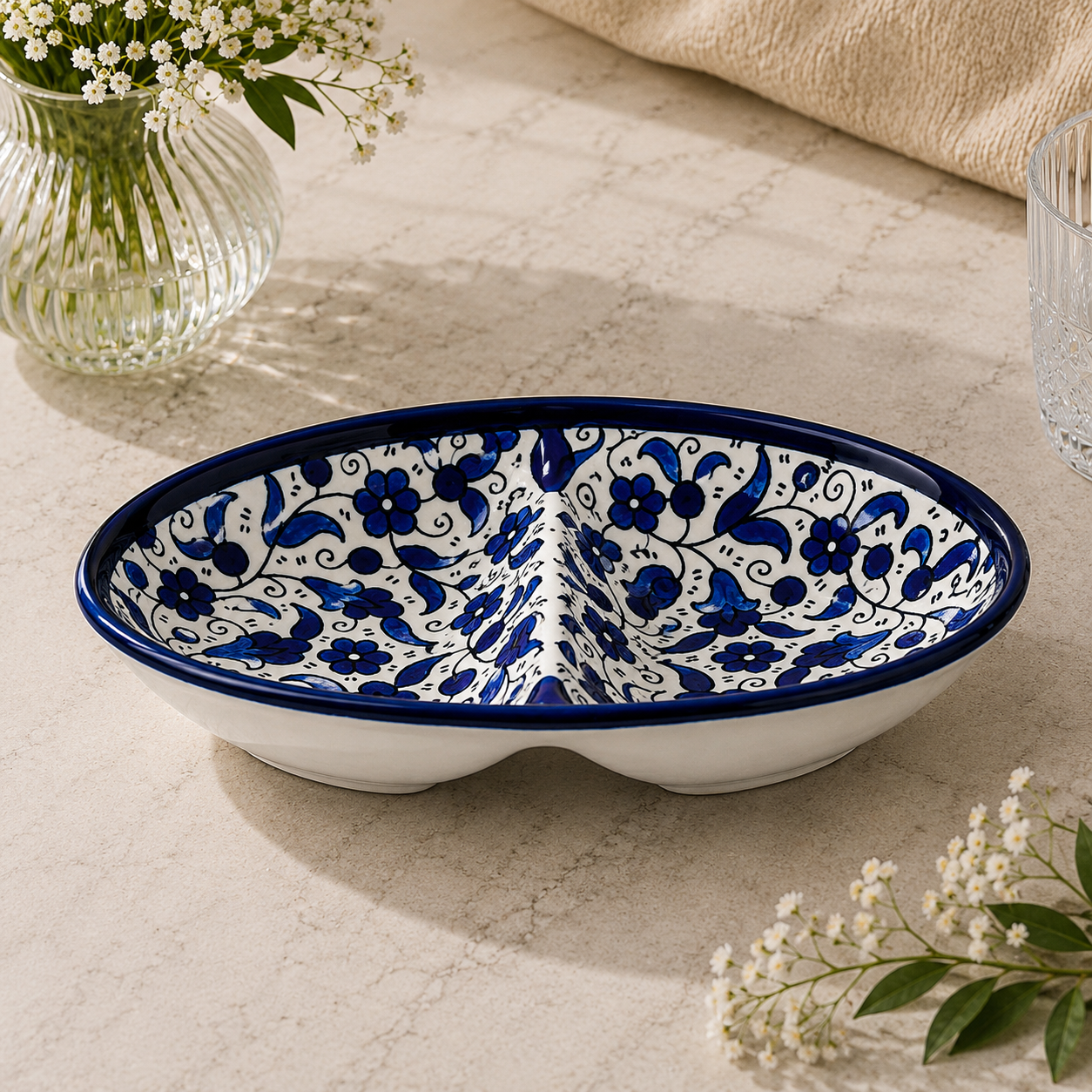 Indigo Harmony Ceramic Oval Serving Dish 4.7 Inch - Blue floral