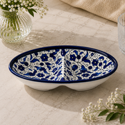 Indigo Harmony Ceramic Oval Serving Dish 4.7 Inch - Blue floral