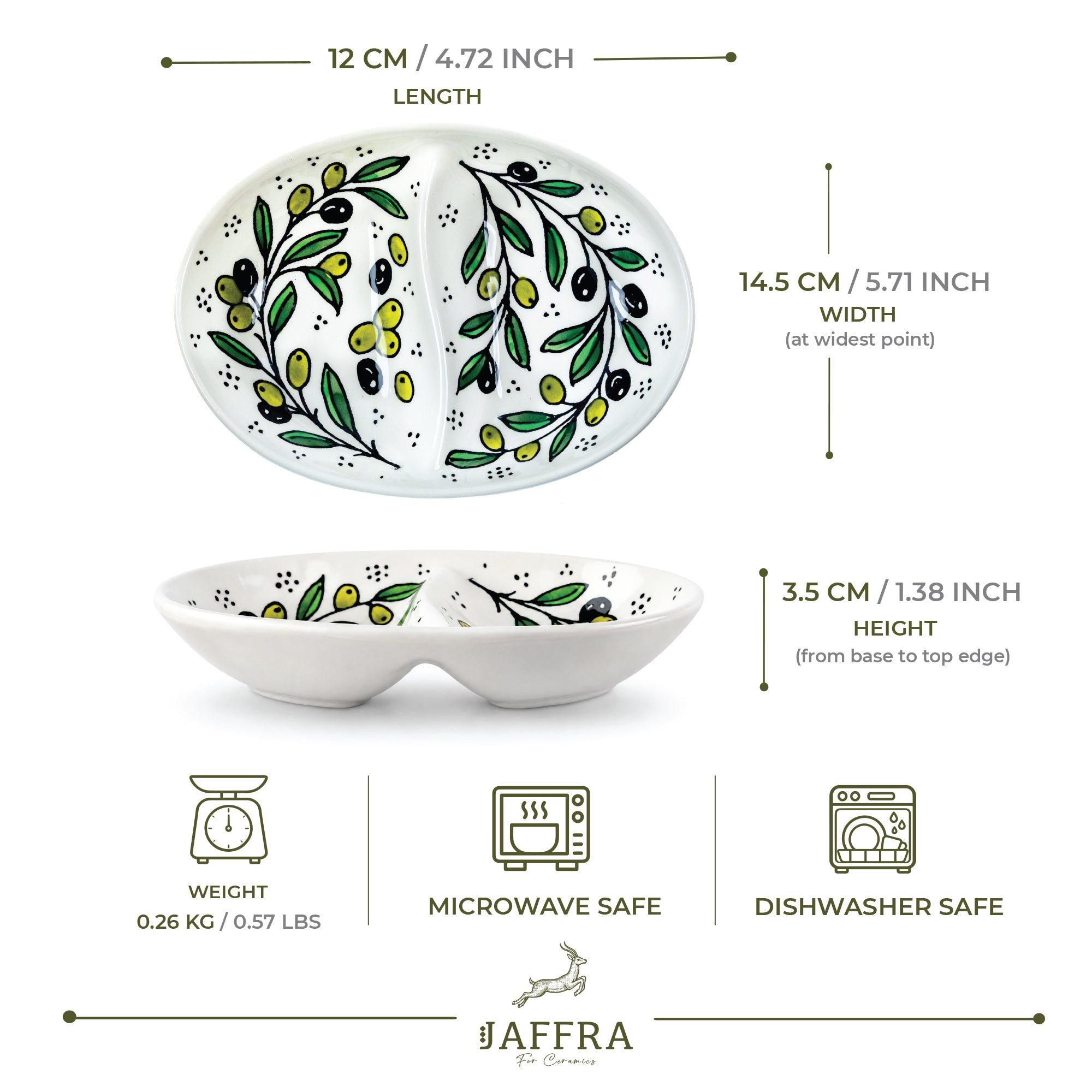 Olive Harmony Ceramic Oval Serving Dish 4.7 Inch - Olive Branch