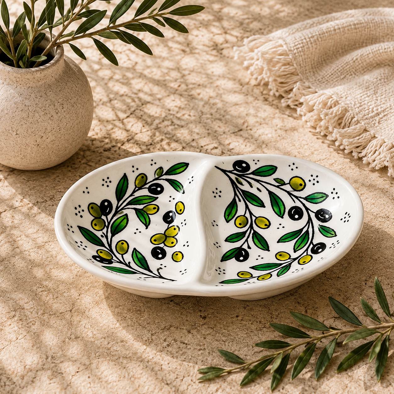 Olive Harmony Ceramic Oval Serving Dish 4.7 Inch - Olive Branch