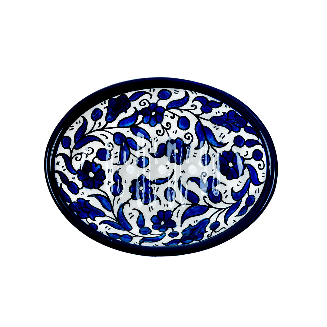 Indigo Ripple Ceramic Oval Serving Dish 5.5 Inch - Blue Floral