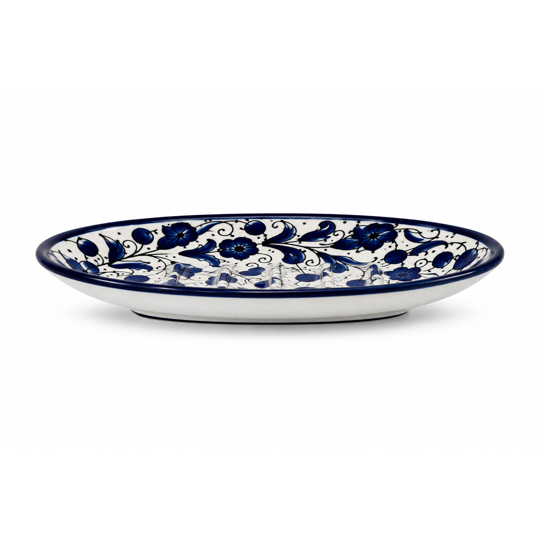 Indigo Ripple Ceramic Oval Serving Dish 5.5 Inch - Blue Floral