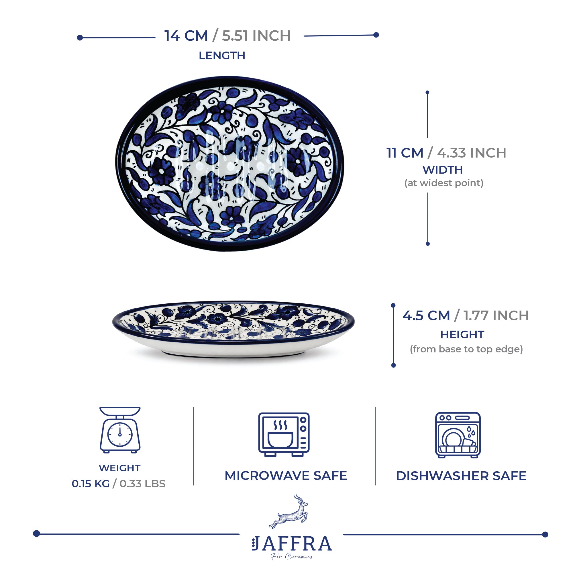 Indigo Ripple Ceramic Oval Serving Dish 5.5 Inch - Blue Floral