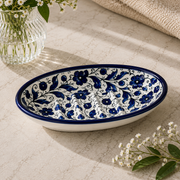 Indigo Ripple Ceramic Oval Serving Dish 5.5 Inch - Blue Floral