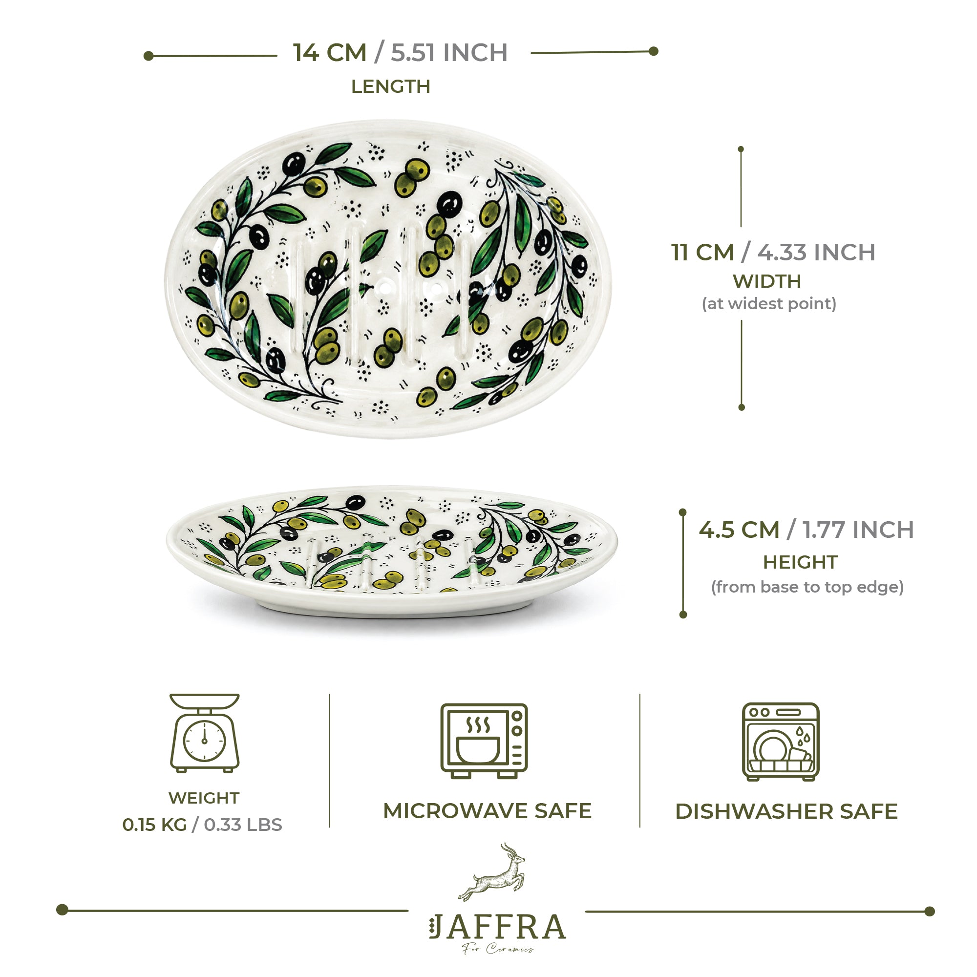 Olive Ripple Ceramic Oval Serving Dish 5.5 Inch - Olive Branch
