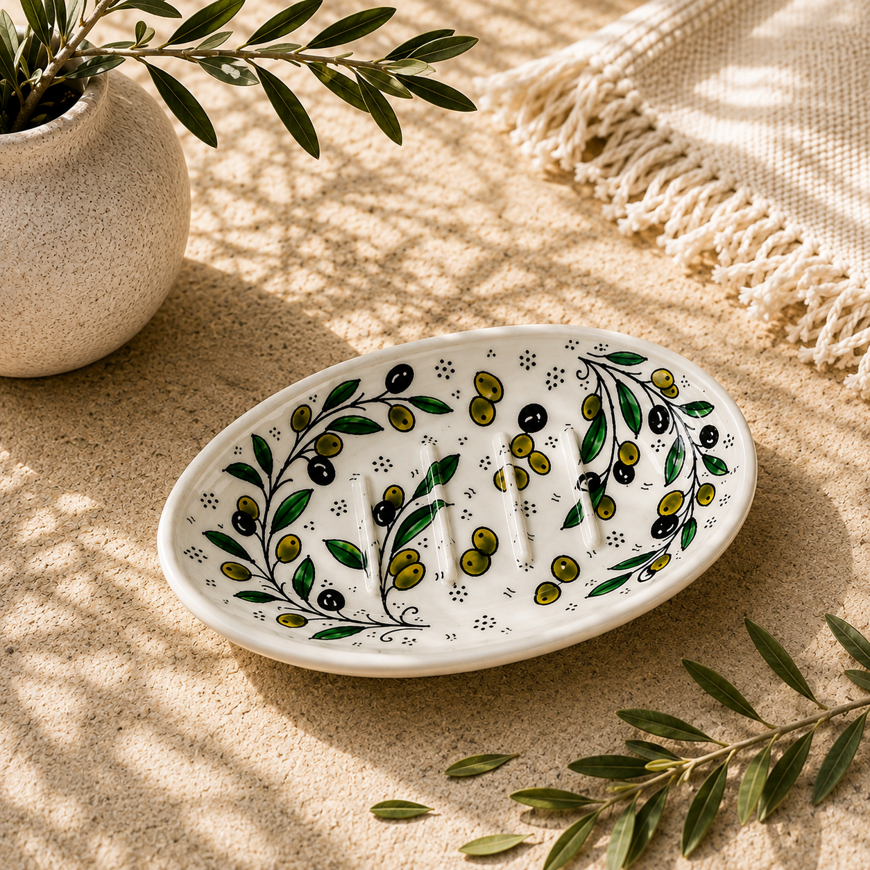 Olive Ripple Ceramic Oval Serving Dish 5.5 Inch - Olive Branch