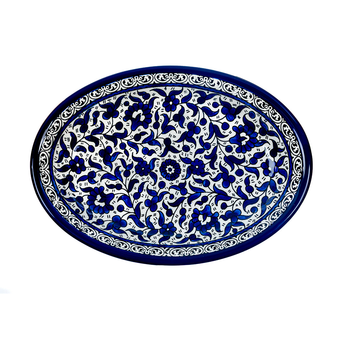 Indigo Garden Ceramic Oval Serving Dish 11.8 Inch - Blue  Floral