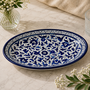 Indigo Garden Ceramic Oval Serving Dish 11.8 Inch - Blue  Floral