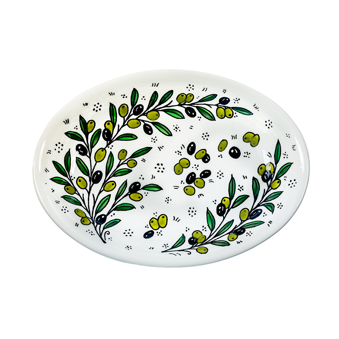 Olive Branch Ceramic Oval Serving Dish 11.8 Inch - Olive Floral