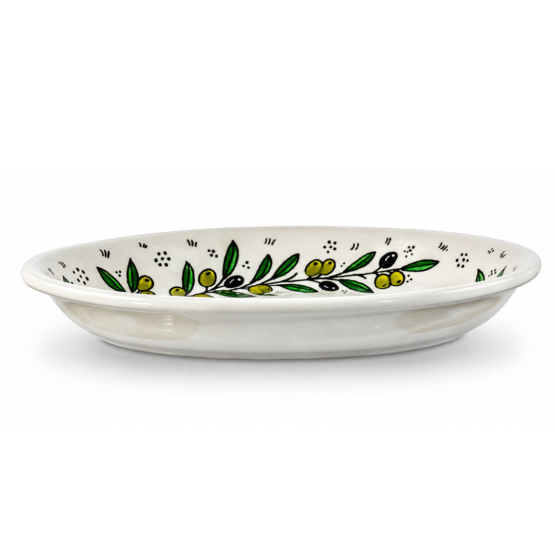 Olive Branch Ceramic Oval Serving Dish 11.8 Inch - Olive Floral