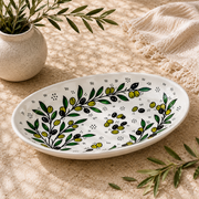 Olive Branch Ceramic Oval Serving Dish 11.8 Inch - Olive Floral