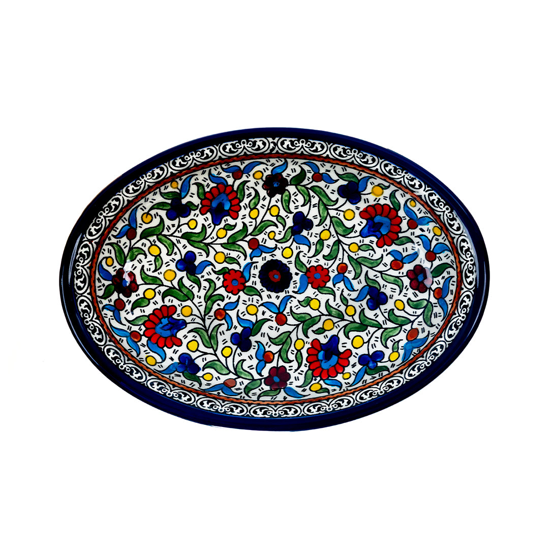 Bloom Mosaic Ceramic Oval Serving Dish 11.8 Inch - Multicolor Floral