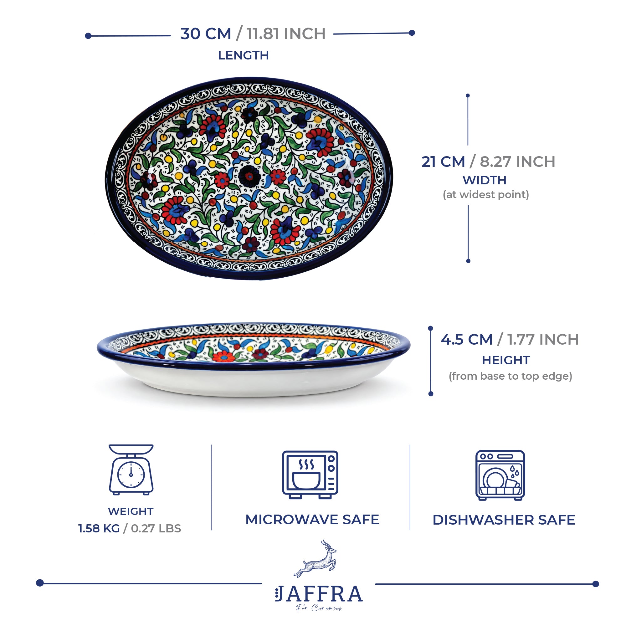 Bloom Mosaic Ceramic Oval Serving Dish 11.8 Inch - Multicolor Floral