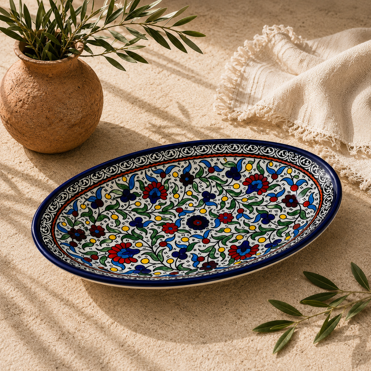Bloom Mosaic Ceramic Oval Serving Dish 11.8 Inch - Multicolor Floral