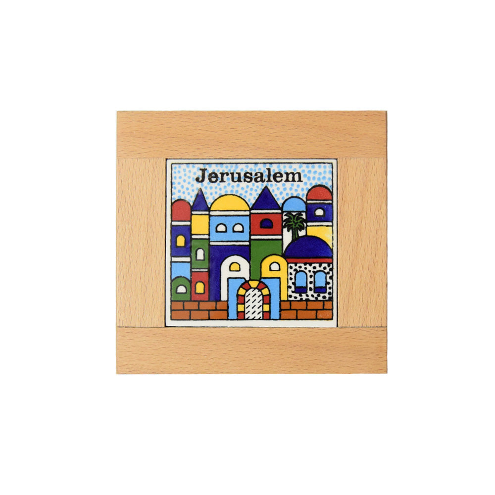 Wood Coaster Size (7.5*7.5) - handmade Hebron ceramic
