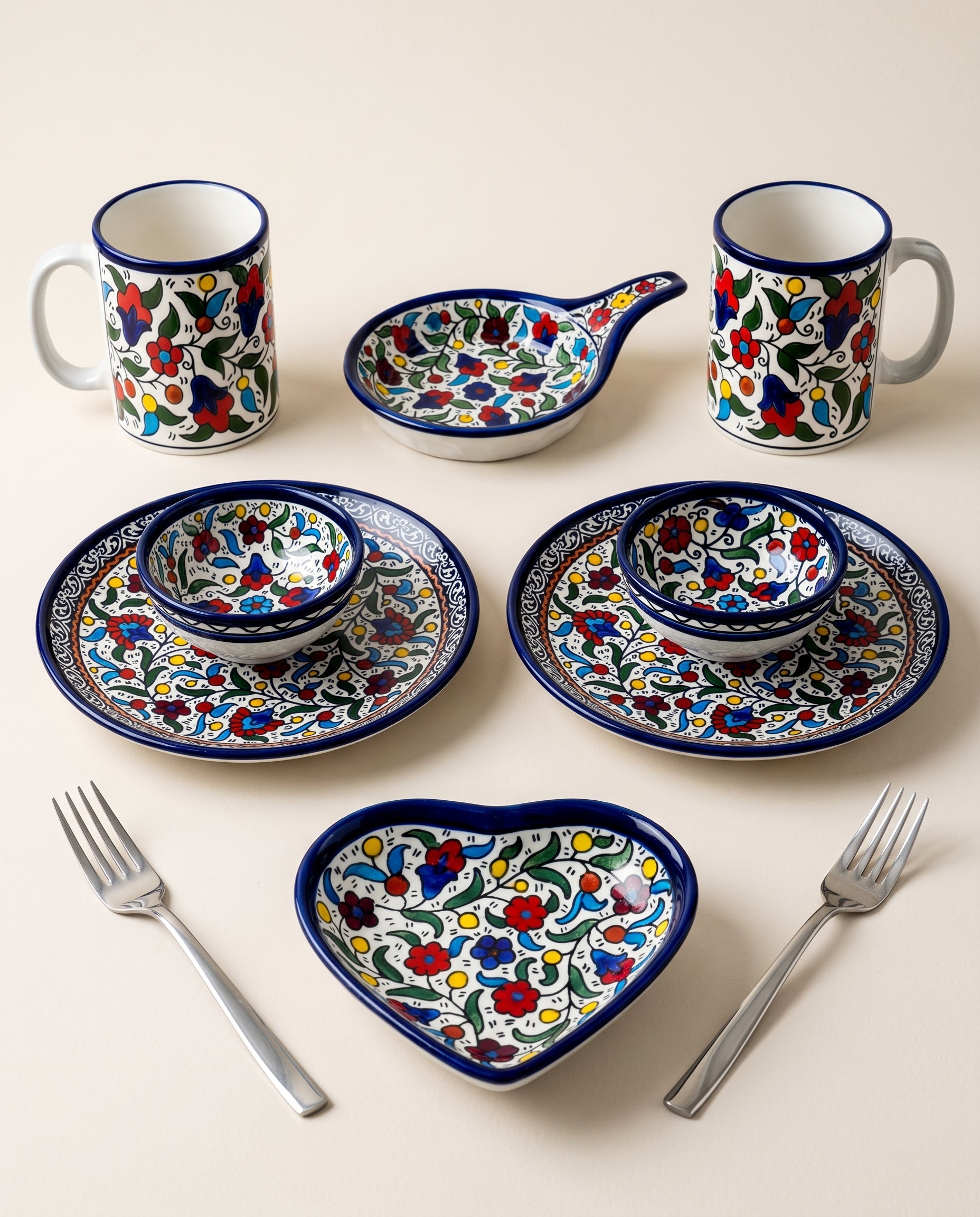 Hand-Painted Ceramic Couples Set 8 Piece