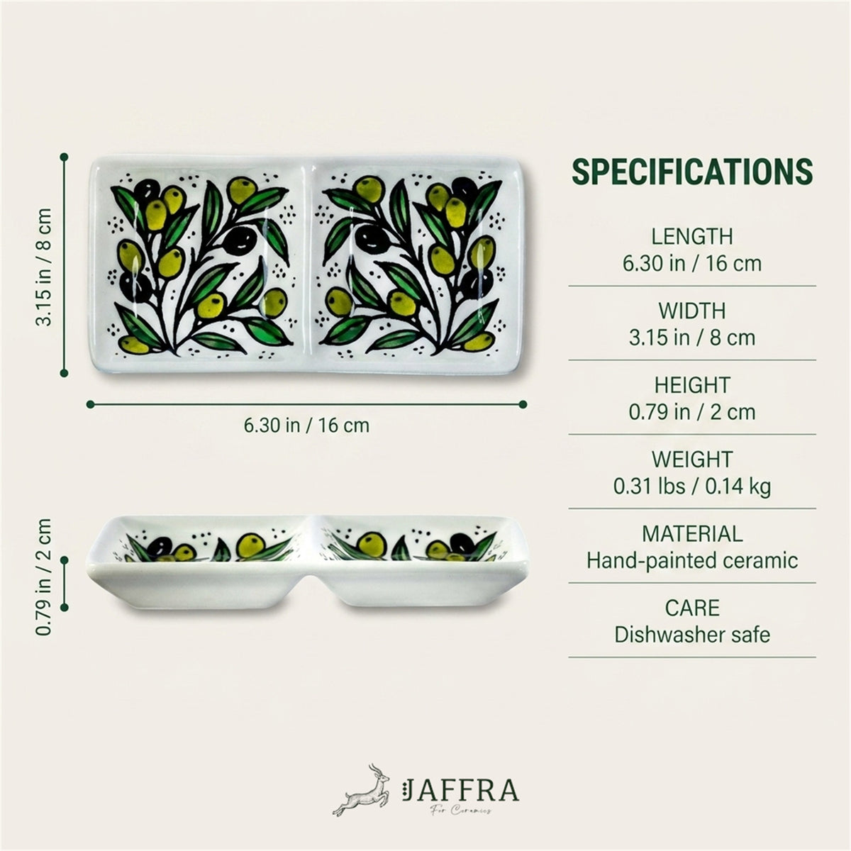 2-Section Rectangular Serving Tray 6.3 Inch dimensions and specifications