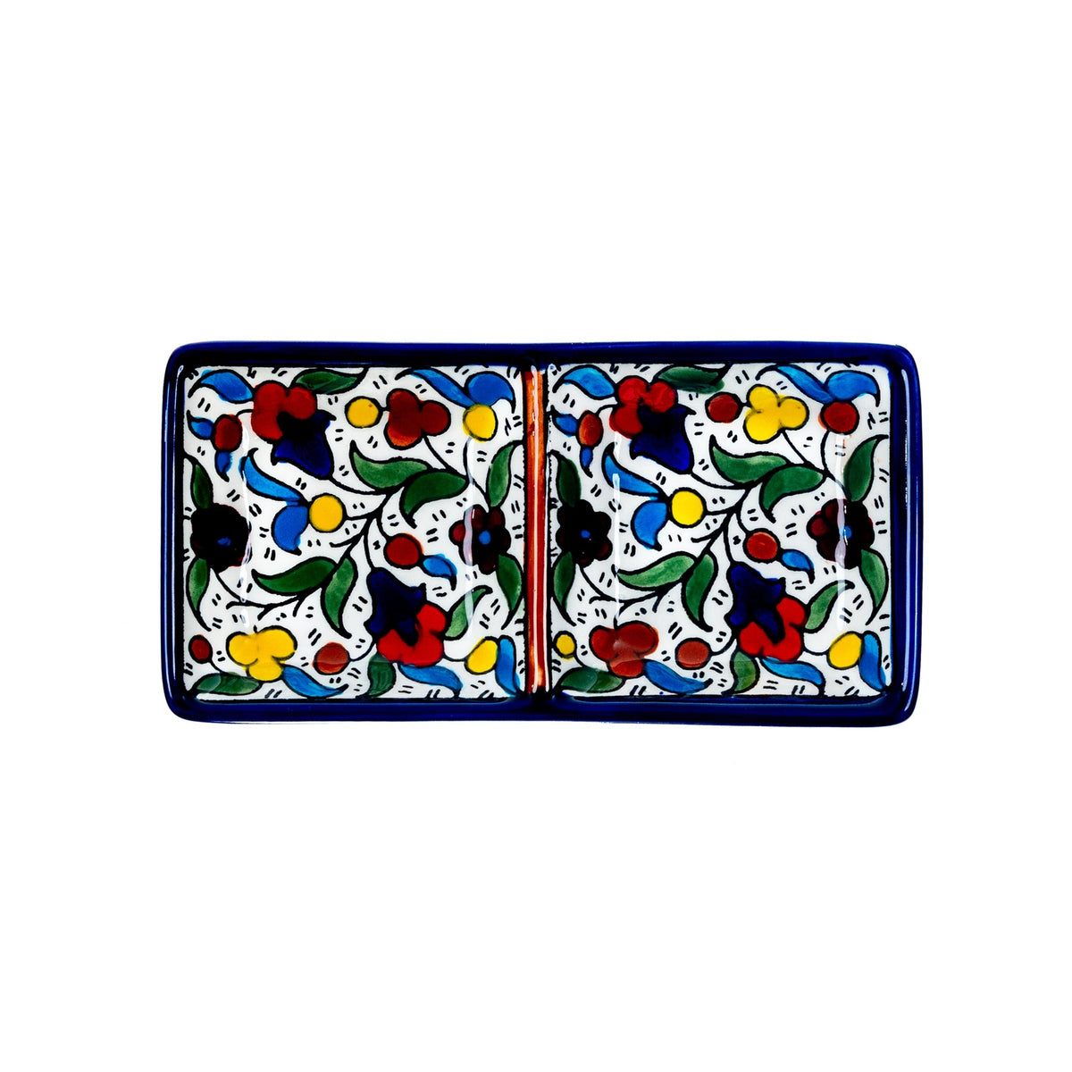 2-Section Rectangular Serving Tray 6.3 Inch in Floral, seen from above