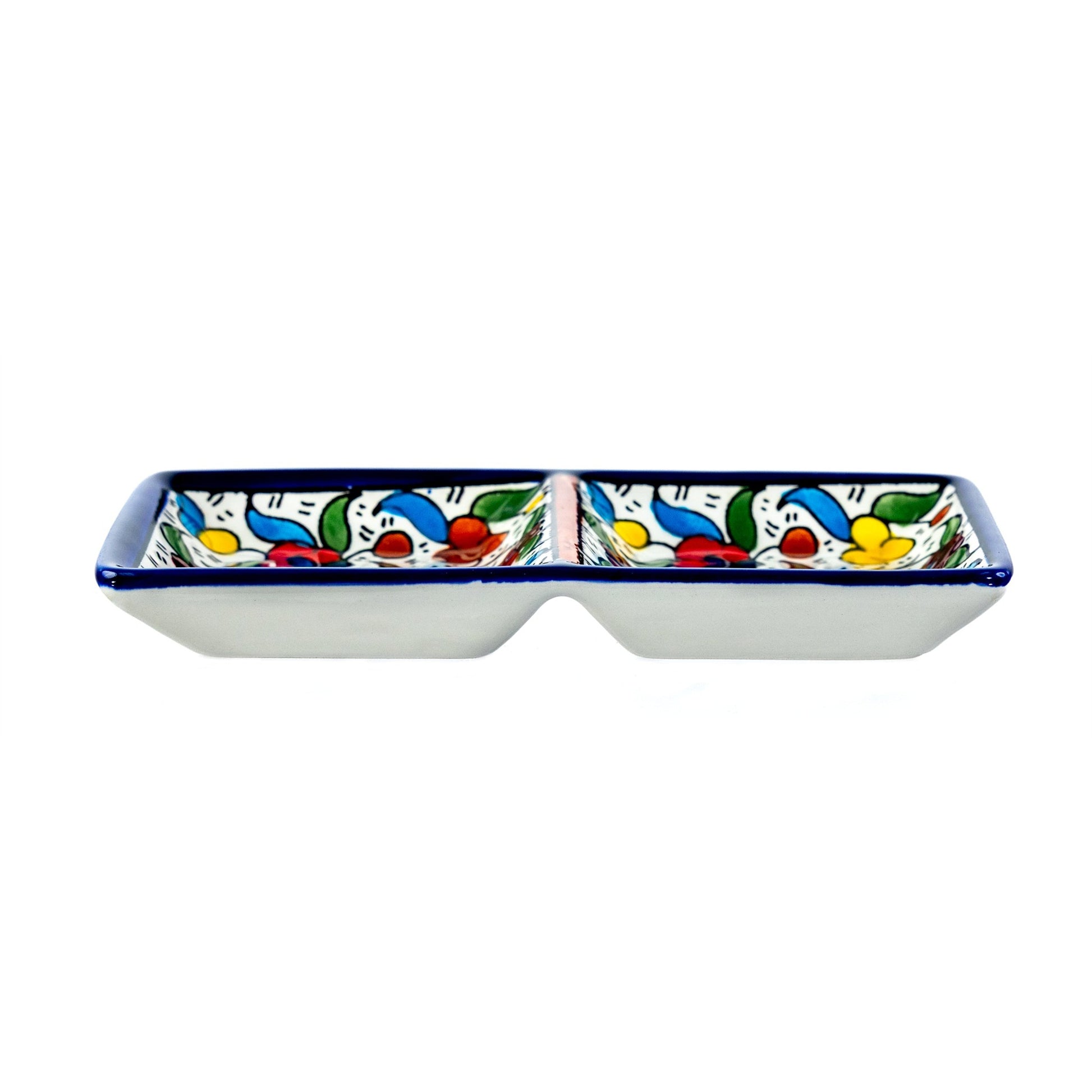 2-Section Rectangular Serving Tray 6.3 Inch in Floral, side view