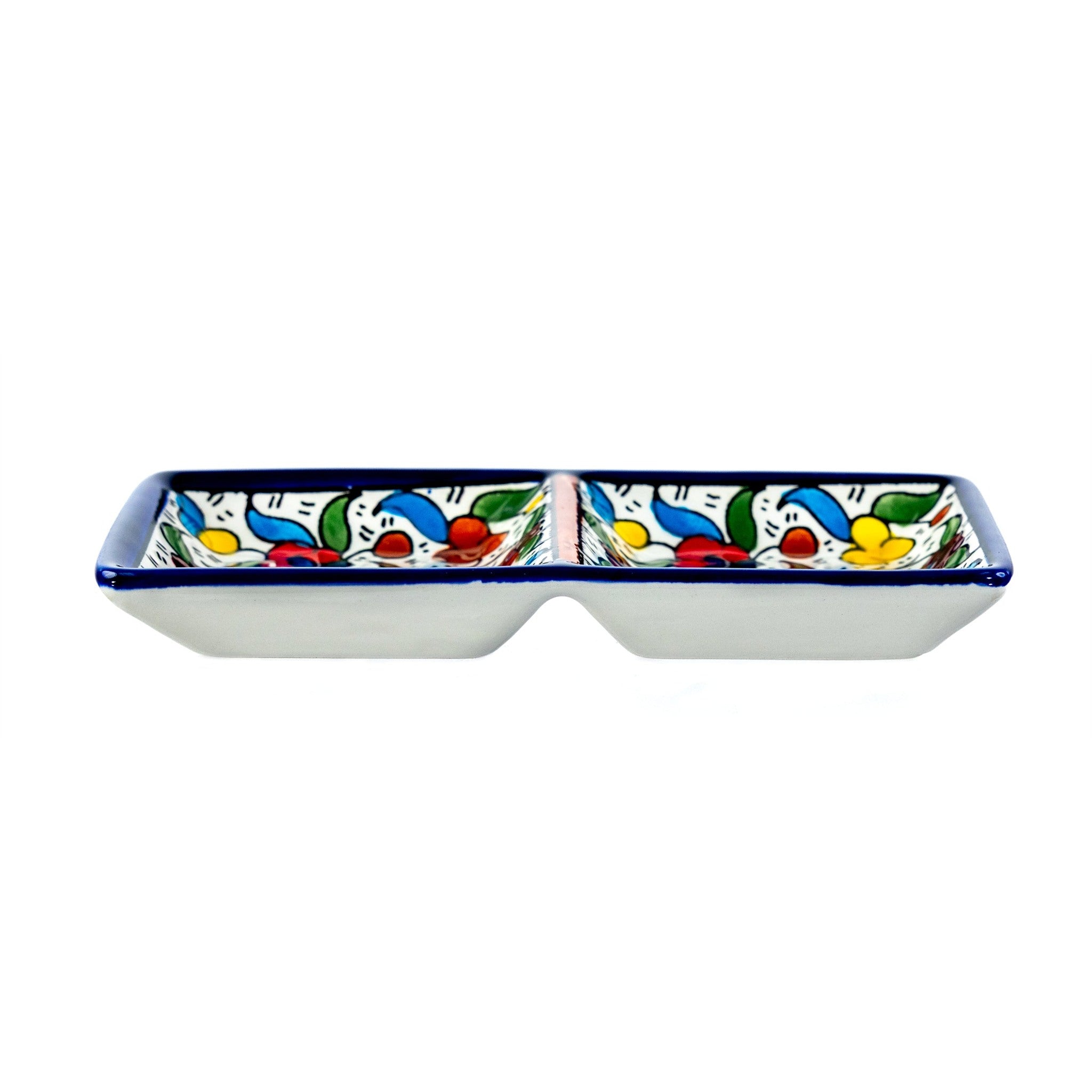 2-Section Rectangular Serving Tray 6.3 Inch in Floral, side view
