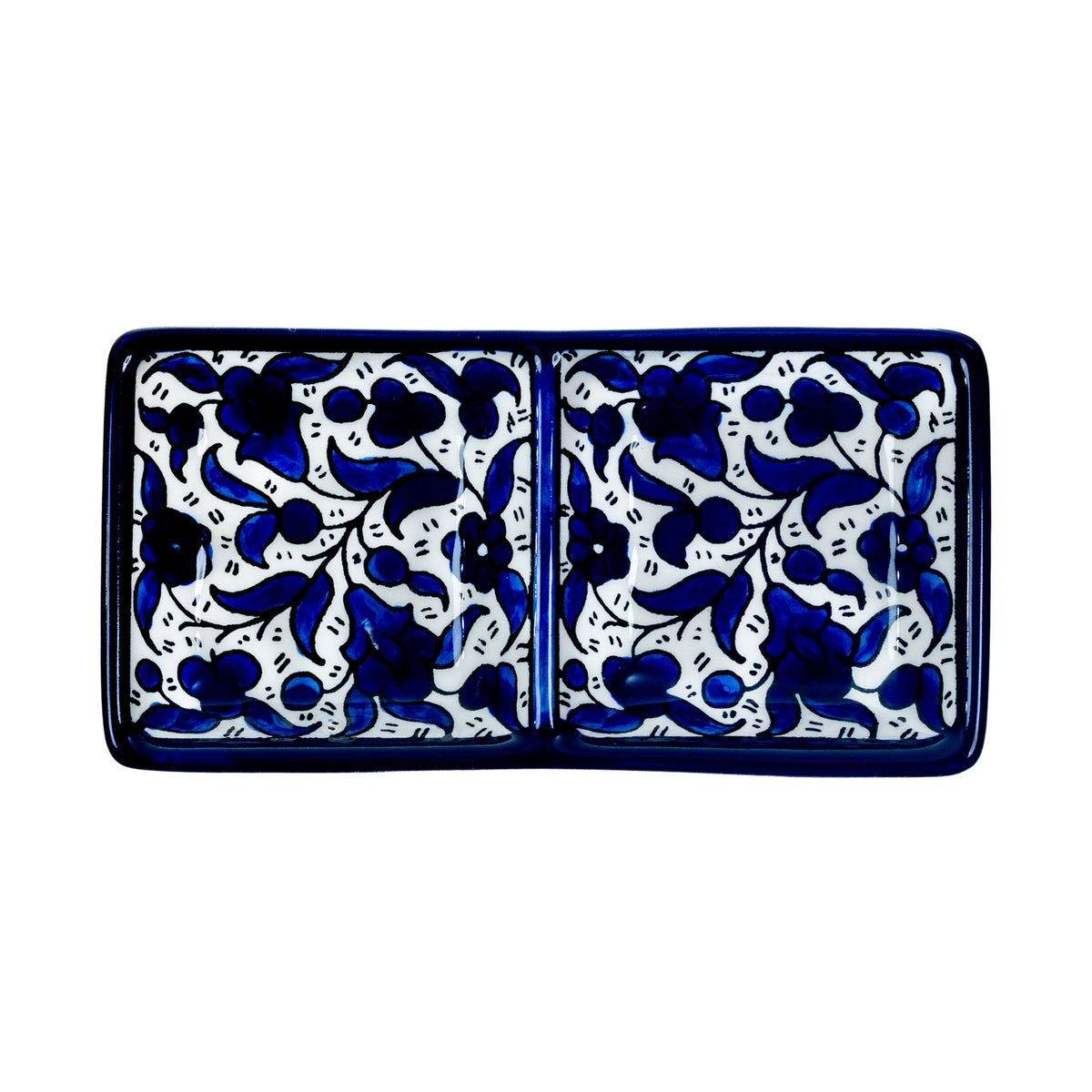 2-Section Rectangular Serving Tray 6.3 Inch in Indigo, seen from above