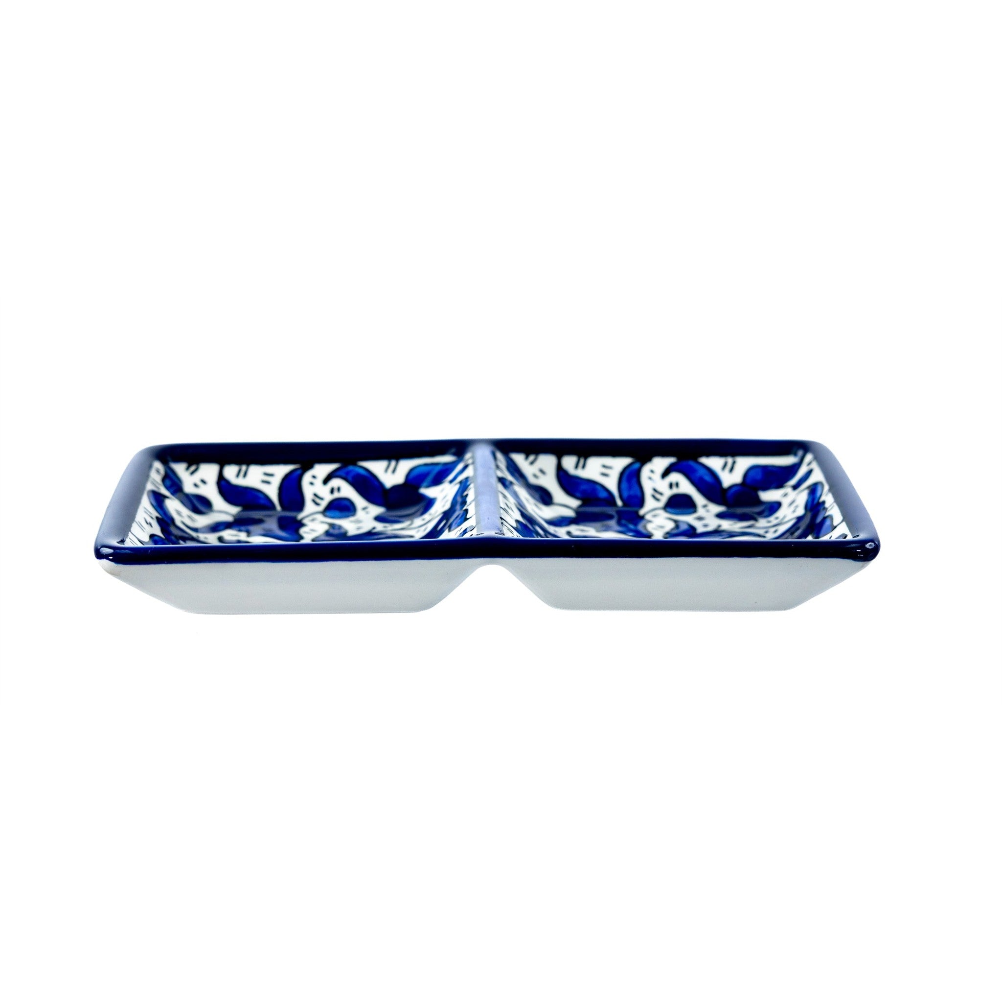 2-Section Rectangular Serving Tray 6.3 Inch in Indigo, side view