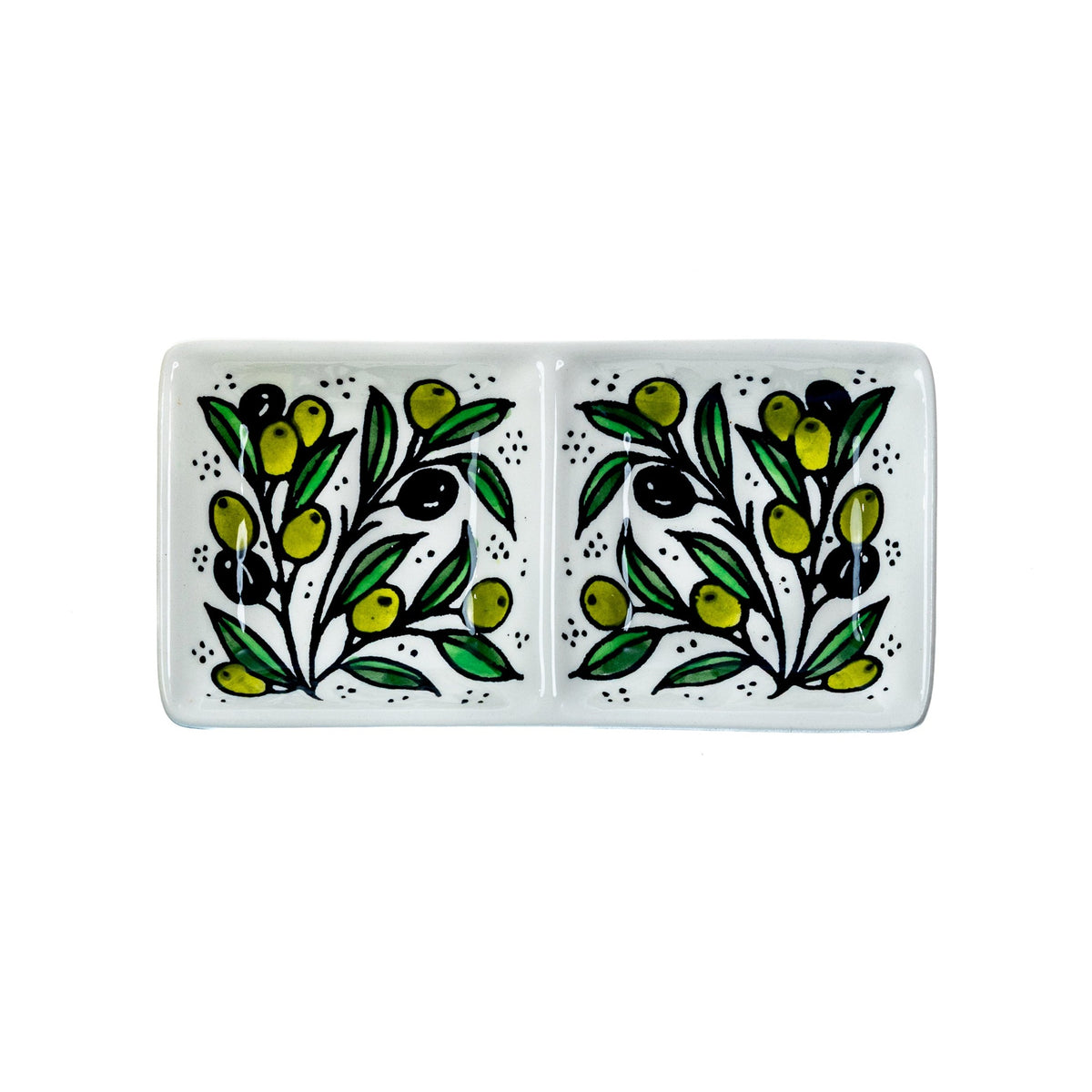 2-Section Rectangular Serving Tray 6.3 Inch in Olive Green, seen from above