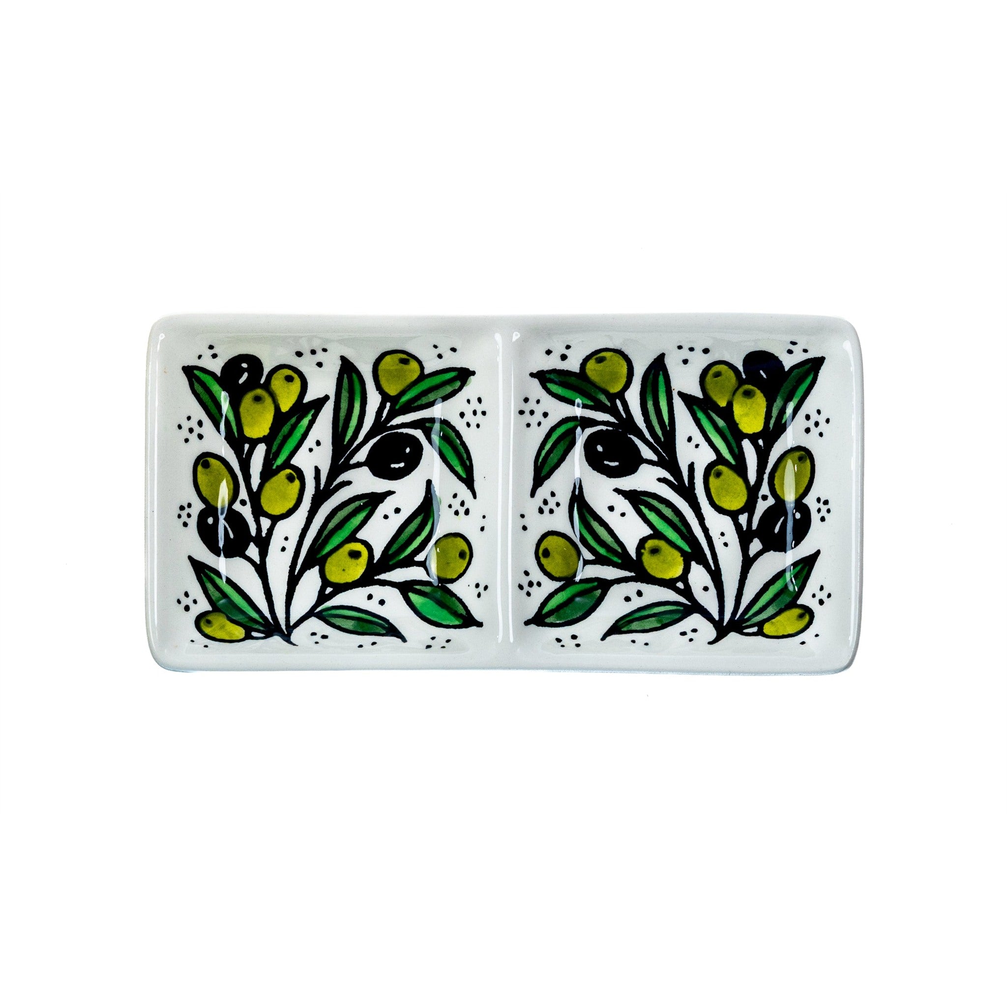 2-Section Rectangular Serving Tray 6.3 Inch in Olive Green, seen from above