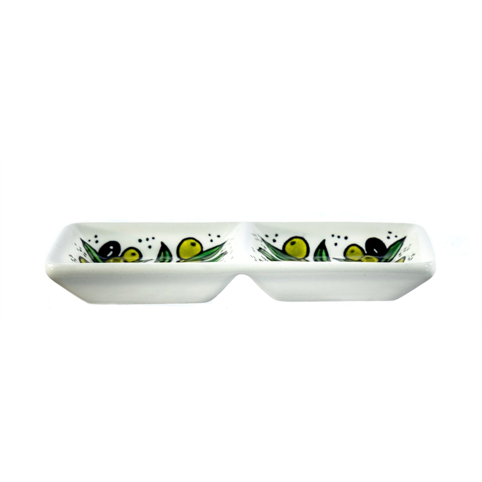 2-Section Rectangular Serving Tray 6.3 Inch in Olive Green, side view